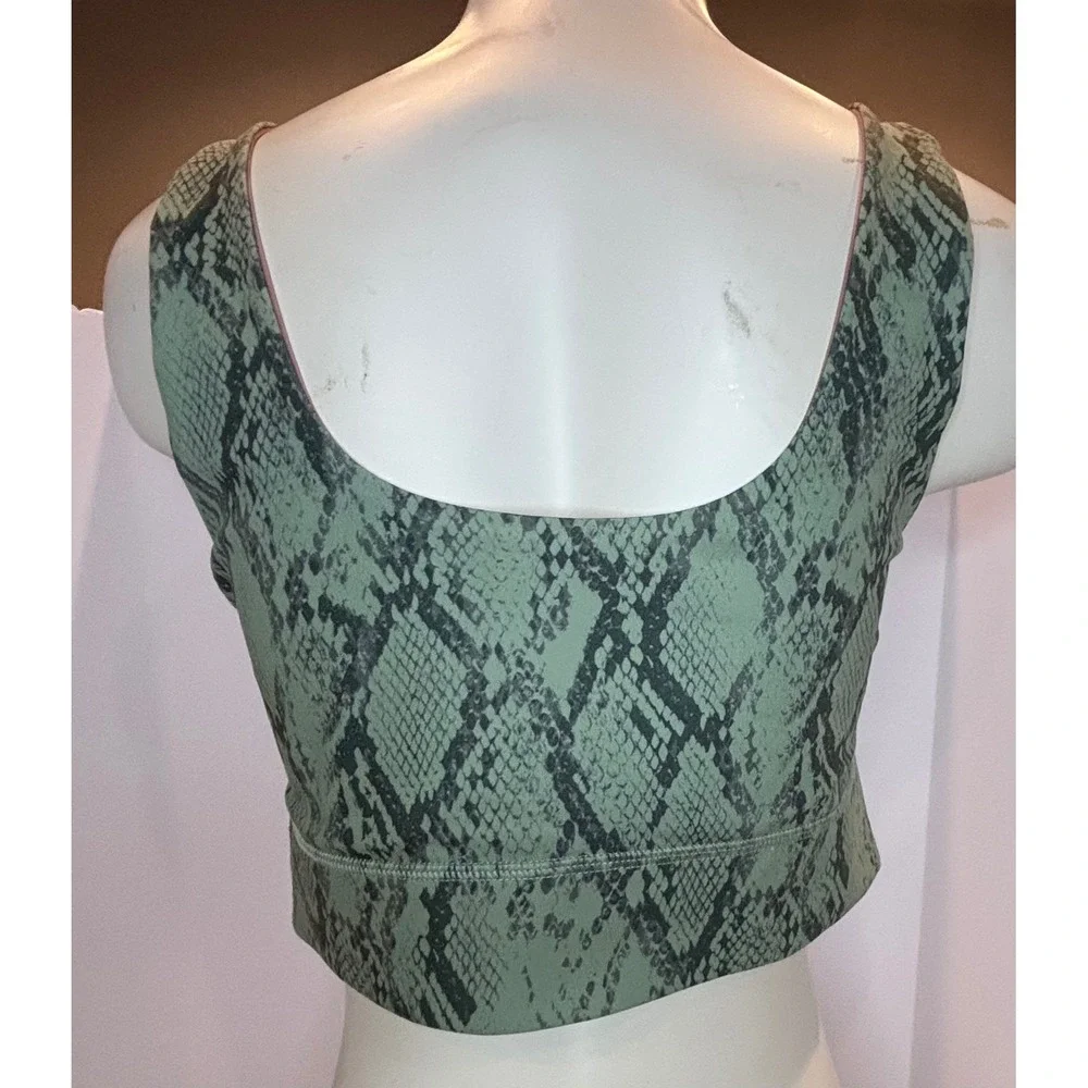 Fabletics Reversible Sports Bra Green Snakeskin Mauve Pink L Yoga Athleisure